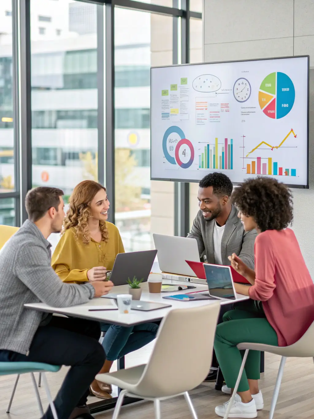 A diverse group of professionals collaborating in a modern office setting, representing Avantiq LLC's commitment to serving various industries with tailored consulting solutions.