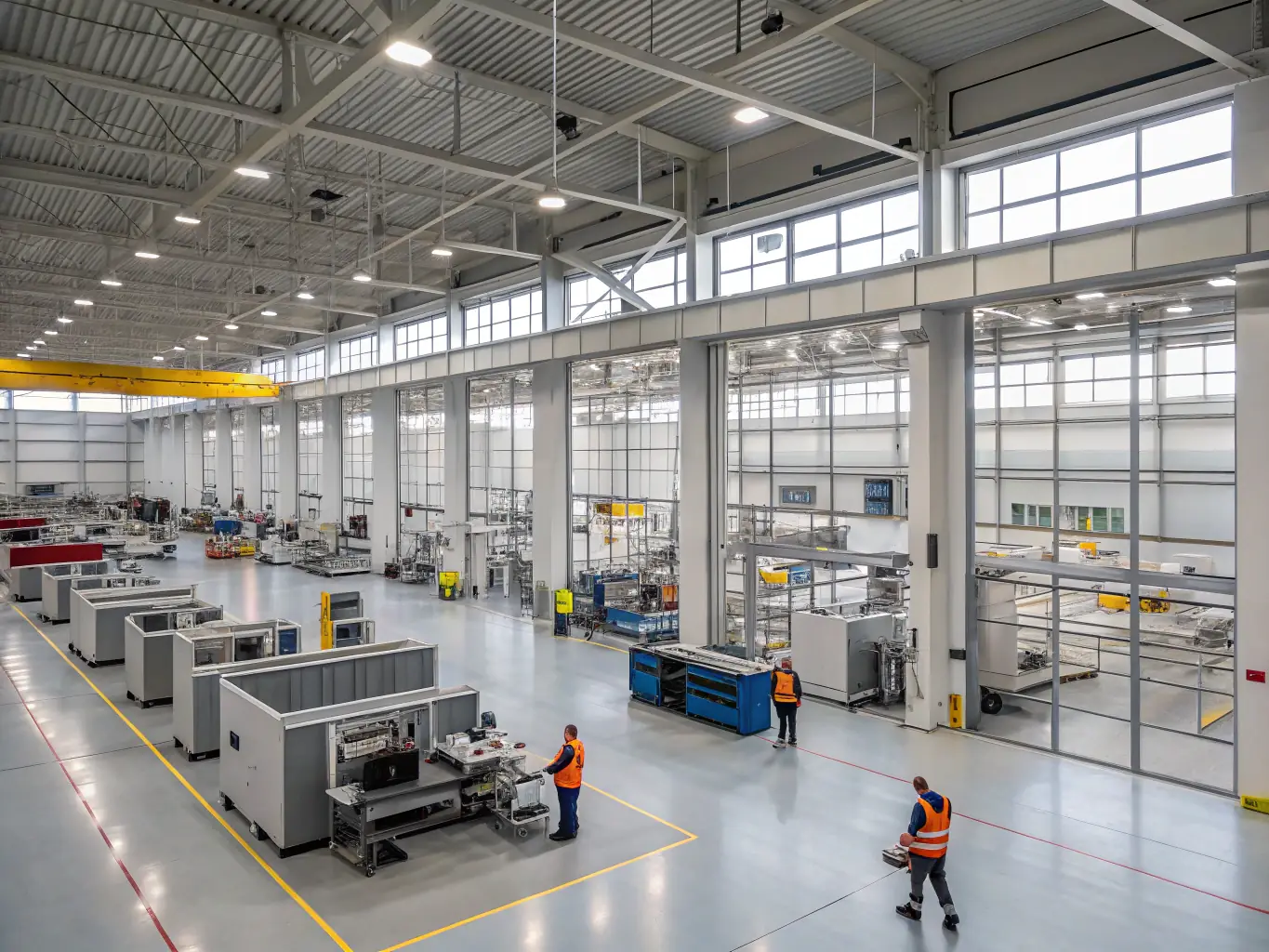 An image of a well-organized factory or warehouse, showcasing efficient processes and optimized workflows, representing operational optimization.