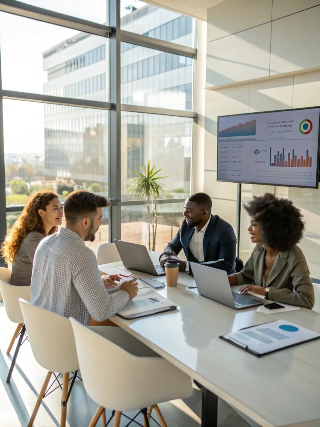 A diverse team of consultants collaborating in a modern office, symbolizing Avantiq LLC's commitment to providing comprehensive strategic solutions.
