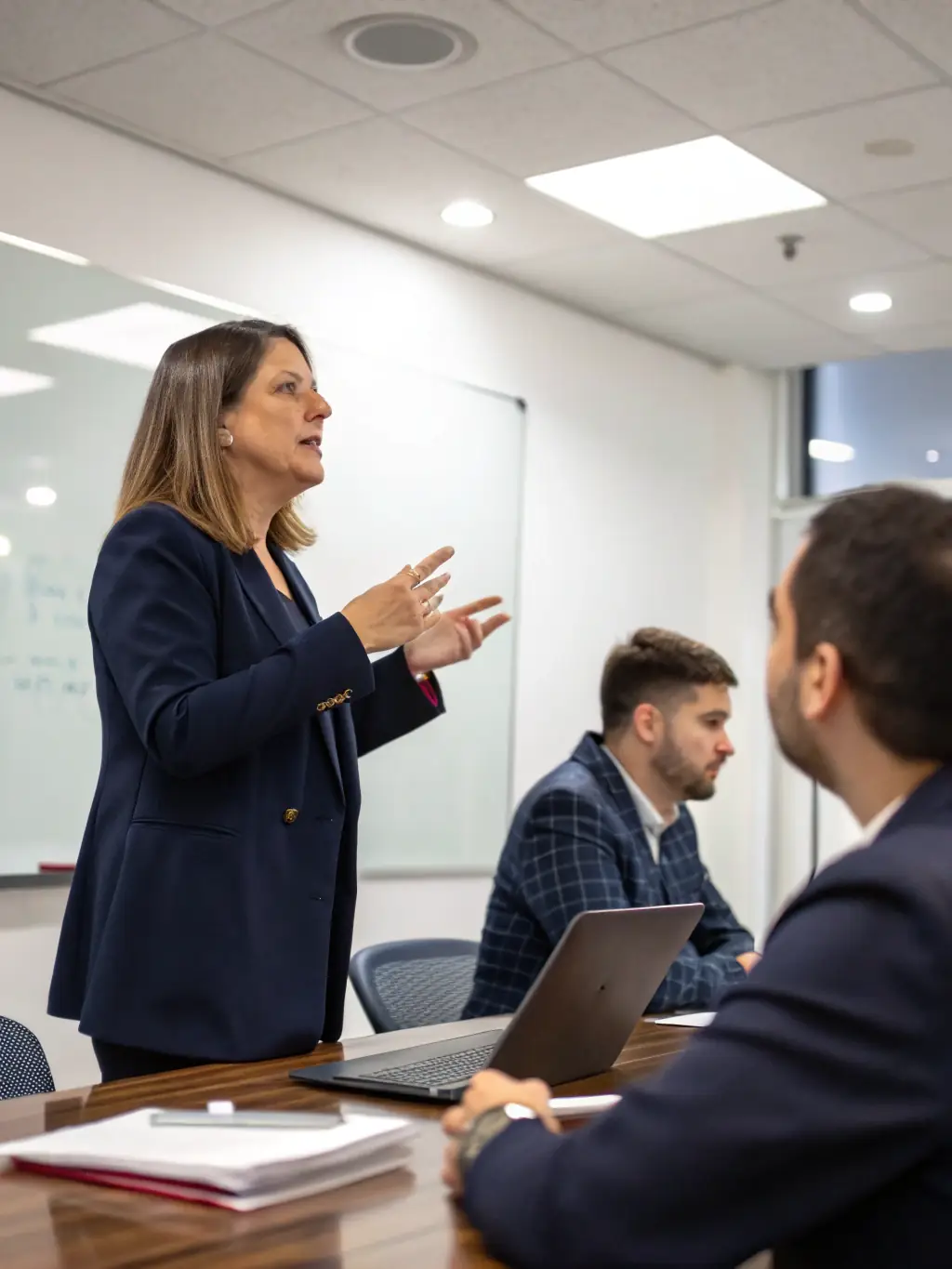 A consultant presenting a data-driven report to a board of directors, representing decision-making support.